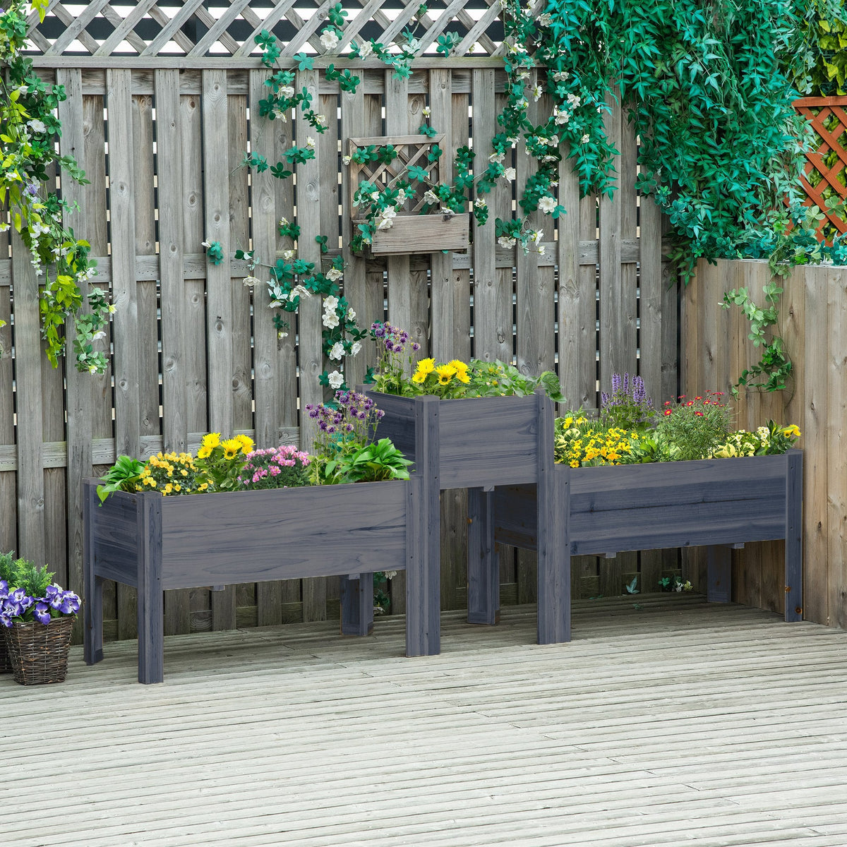 Raised Garden Bed Set of 3 with Legs and Bed Liner, Gray — product view 3