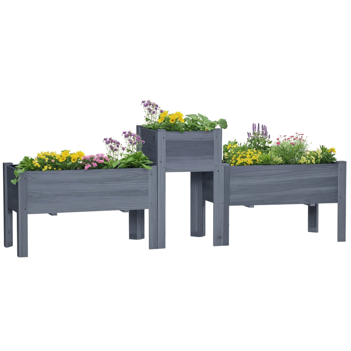 Raised Garden Bed Set of 3 with Legs and Bed Liner, Gray — product view 1