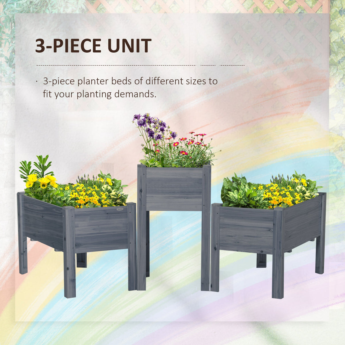 Raised Garden Bed Set of 3 with Legs and Bed Liner, Gray — product view 6