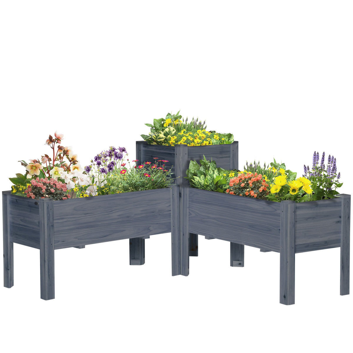 Raised Garden Bed Set of 3 with Legs and Bed Liner, Gray — product view 2