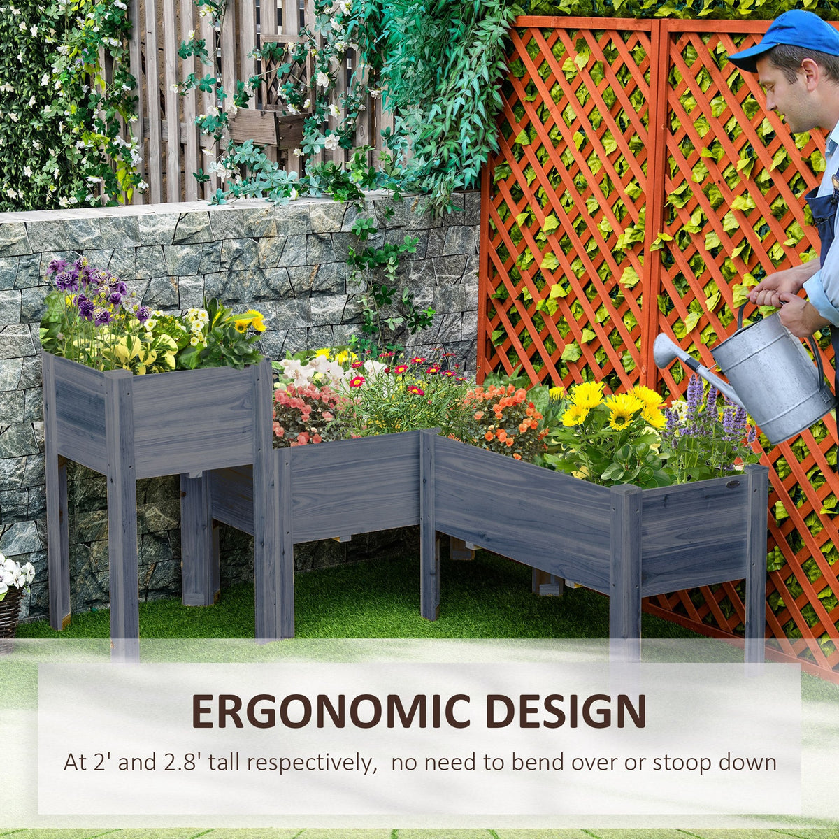 Raised Garden Bed Set of 3 with Legs and Bed Liner, Gray — product view 7
