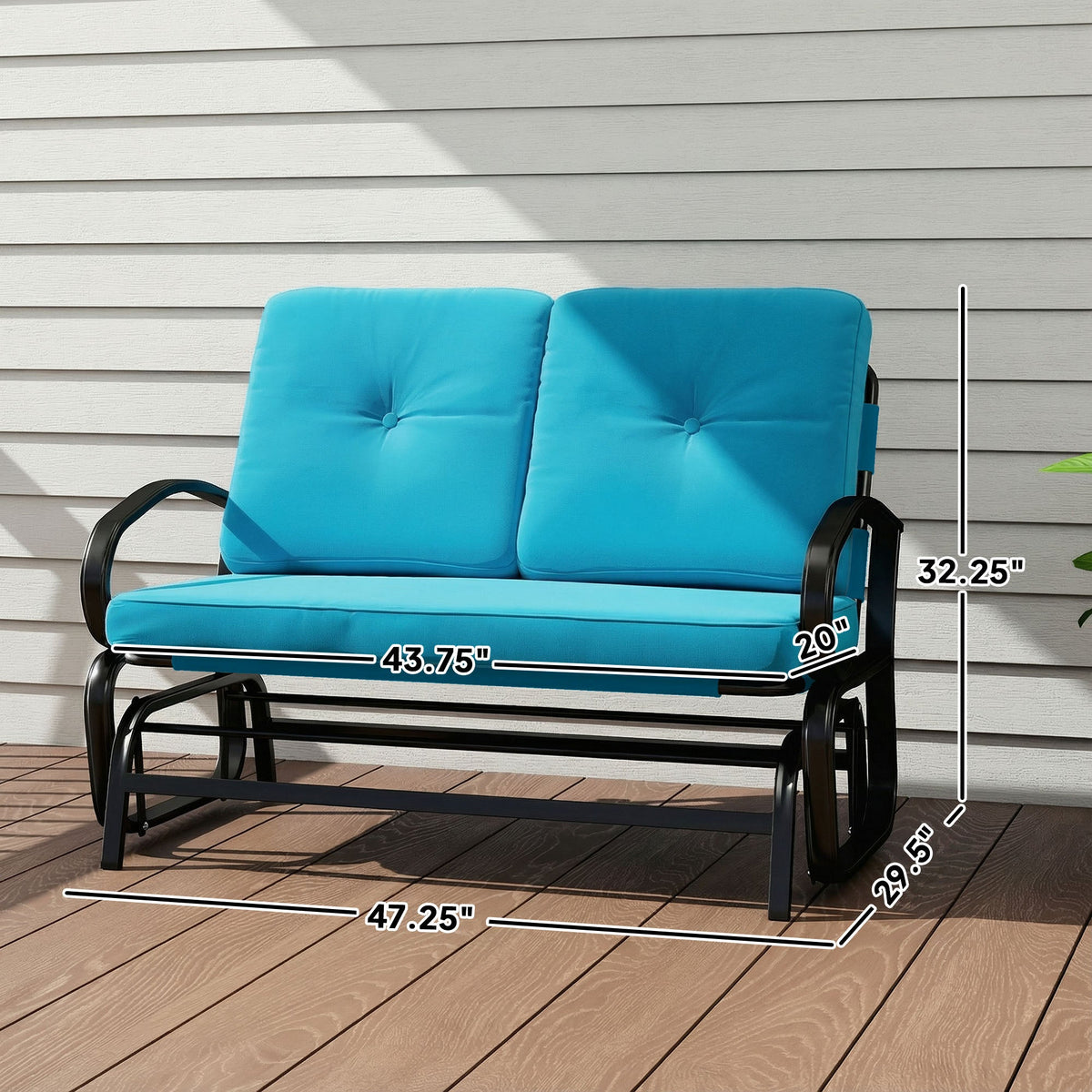 2-Person Outdoor Glider Bench with Cushions, Blue — product view 5