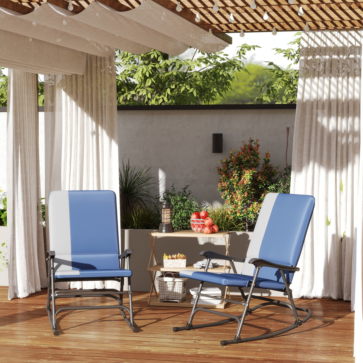 2-Piece Folding Outdoor Rocking Chairs, Dark Blue — product view 3