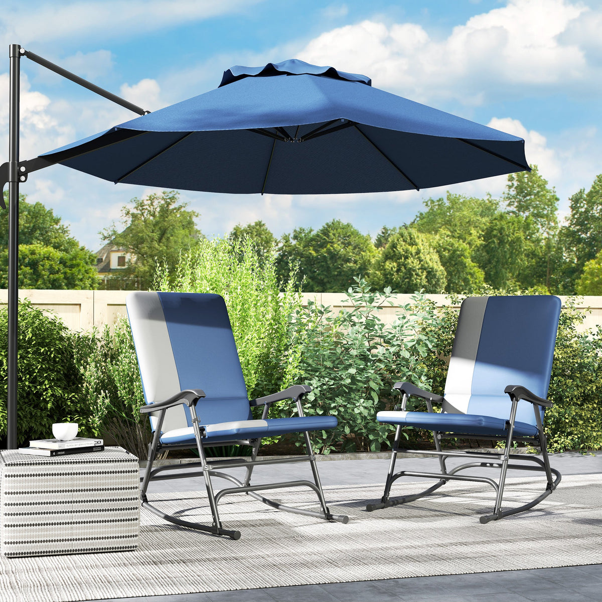2-Piece Folding Outdoor Rocking Chairs, Dark Blue — product view 4