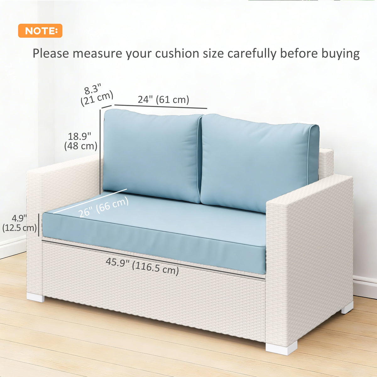 2 Seater Outdoor Seat Cushions with Backrest, Light Blue — product view 5