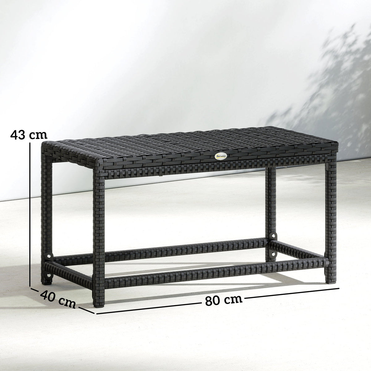 PE Rattan Outdoor Coffee Table with Rectangular Frame for Patio or Balcony, Black — product view 5