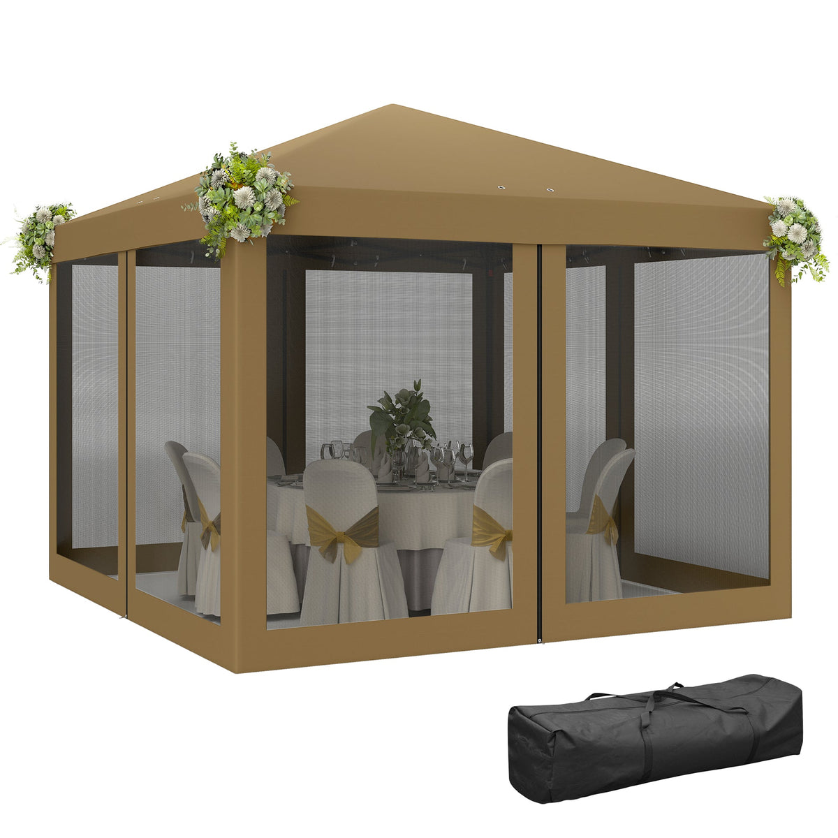 3 x 3m Pop Up Gazebo with Removable Mesh Netting & Carry Bag, Khaki — product view 1