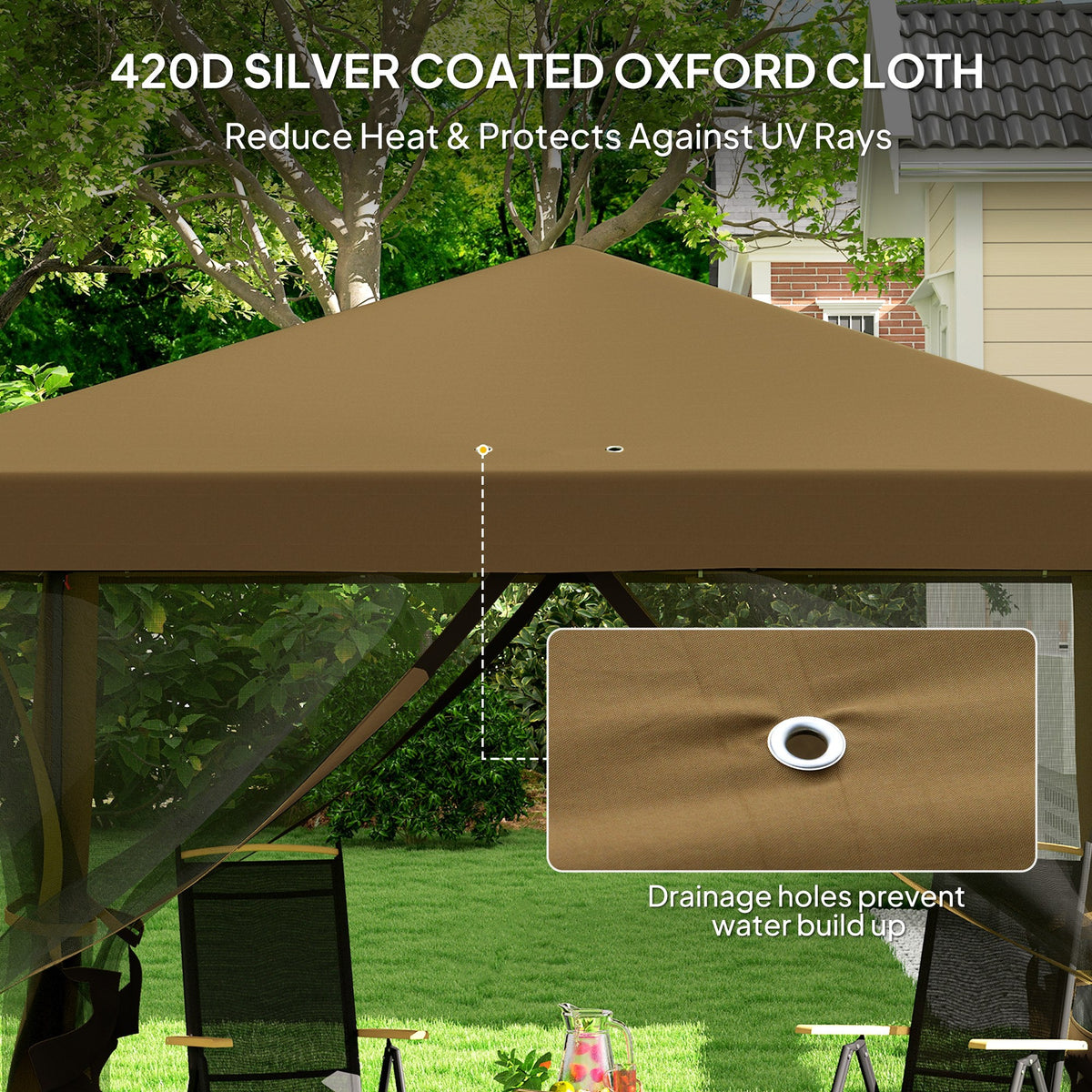 3 x 3m Pop Up Gazebo with Removable Mesh Netting & Carry Bag, Khaki — product view 7