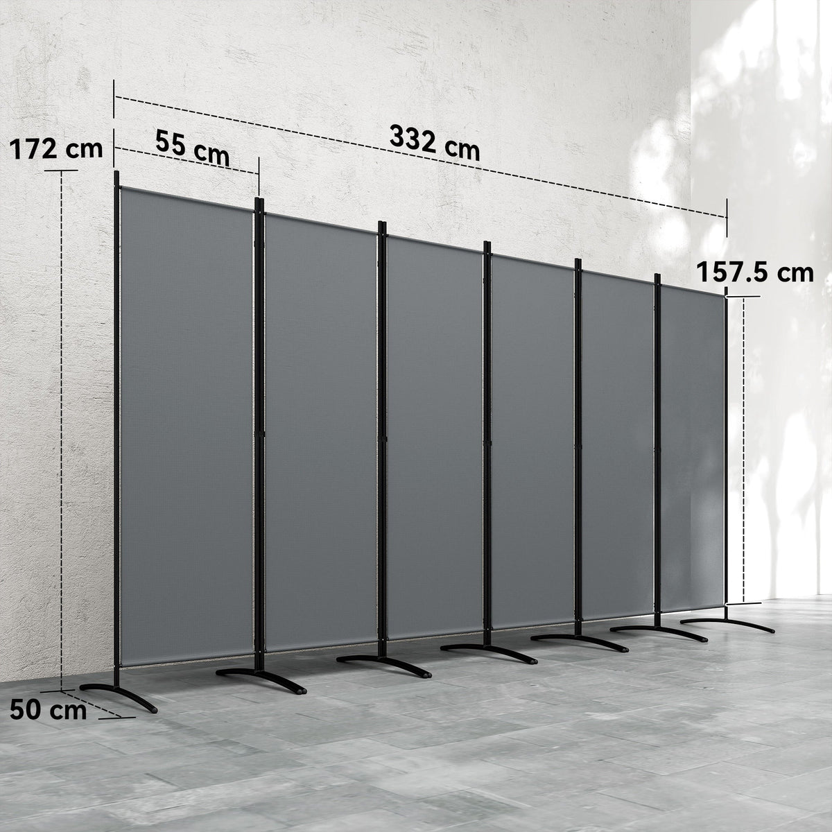 6 Panel Folding Room Divider Privacy Screen, 332 x 172 cm, Dark Grey — product view 5