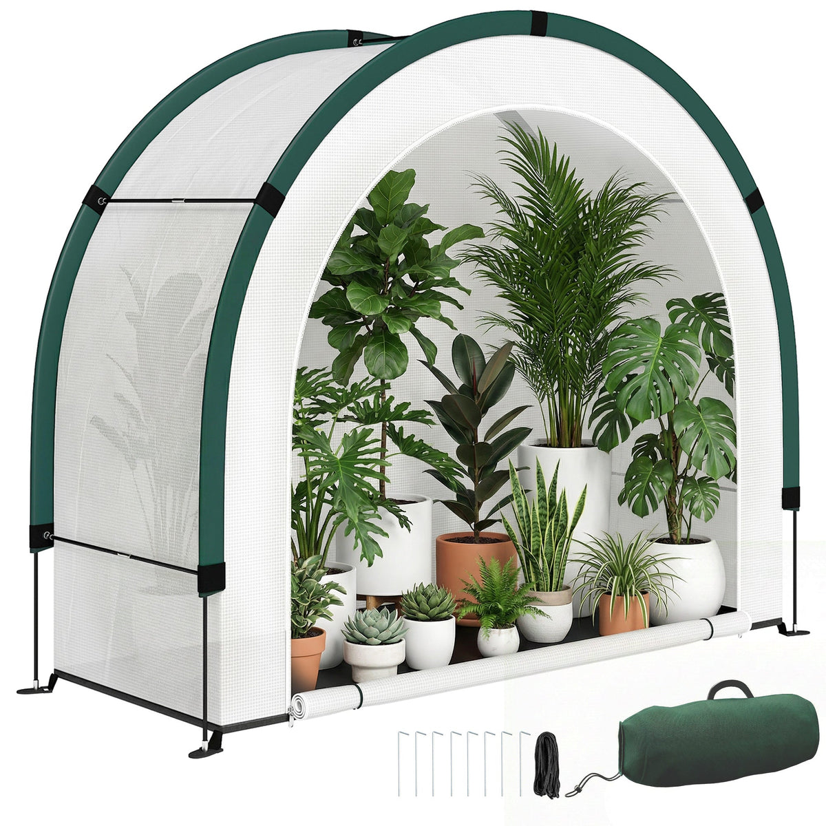 Foldable Small Greenhouse with Zipper Door, 200 x 80 x 164 cm, Green — product view 1
