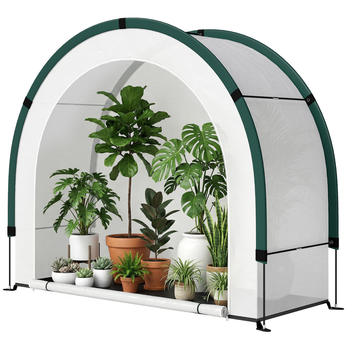 Foldable Small Greenhouse with Zipper Door, 200 x 80 x 164 cm, Green — product view 2