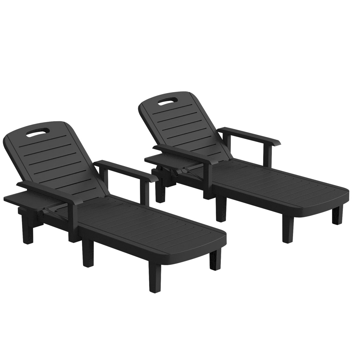 Set of 2 Resin Sun Loungers with Foldable Side Table, Black — product view 1