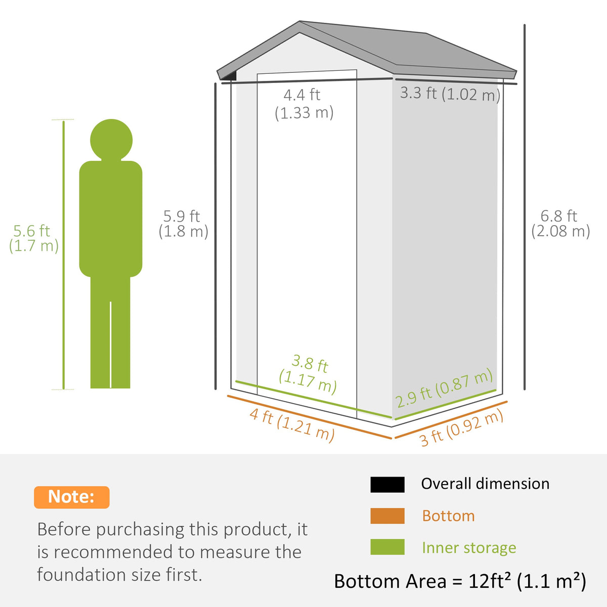 4.4' x 3.3' Garden Storage Shed with Aluminum Frame, Latched Door & Air Vents, Grey — product view 5