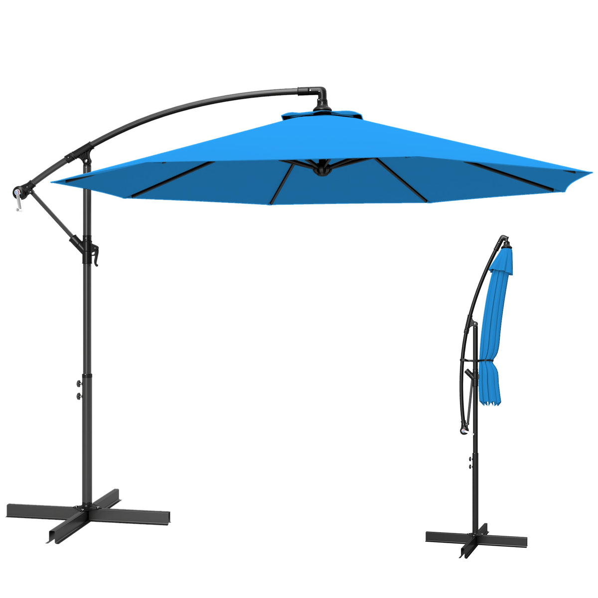 3 m Cantilever Parasol with Cross Base and Crank Handle, Blue — product view 2