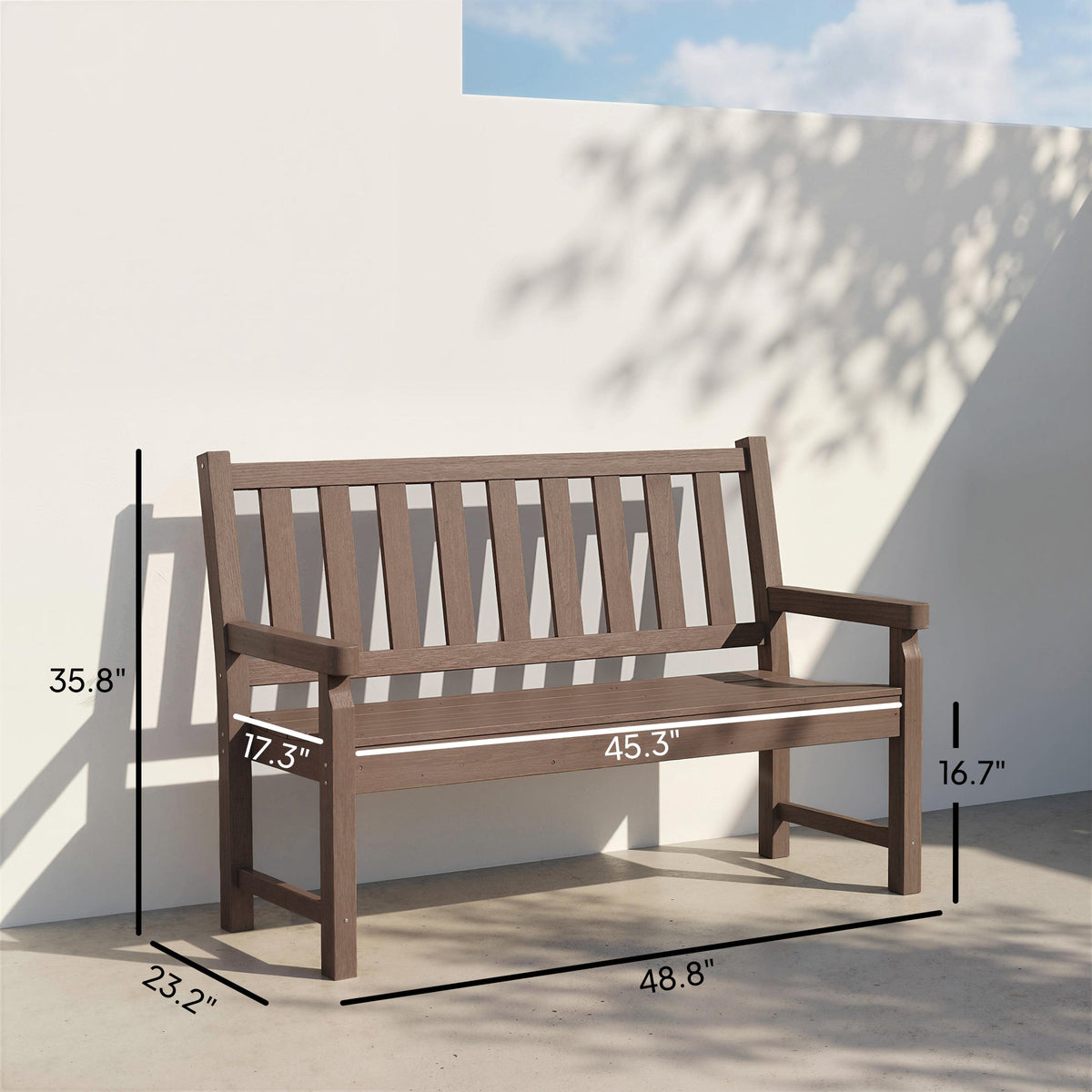 49" HDPE Garden Bench for 2-Person, 528 lbs Capacity, Brown — product view 5