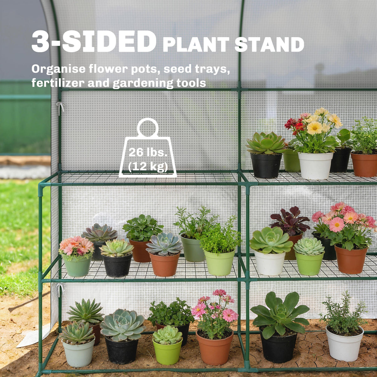 Walk-in Greenhouse with Shelves with PE Cover, 123 x 187 x 189 cm, White — product view 6