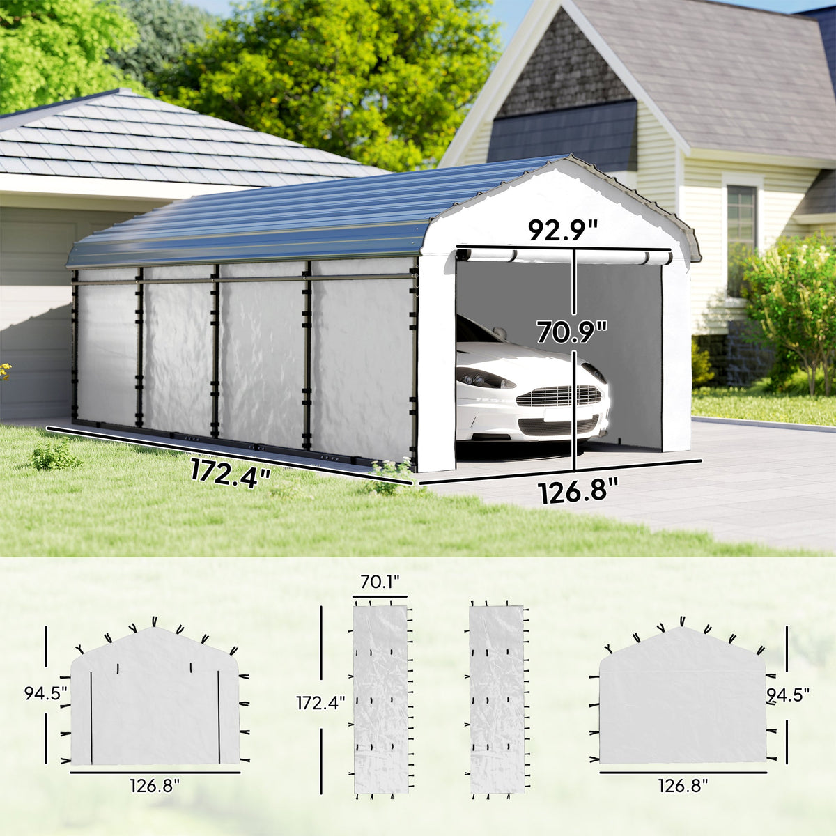 Carport Sidewall Panels Set of 4 for 10' x 15' Structures, White — product view 5