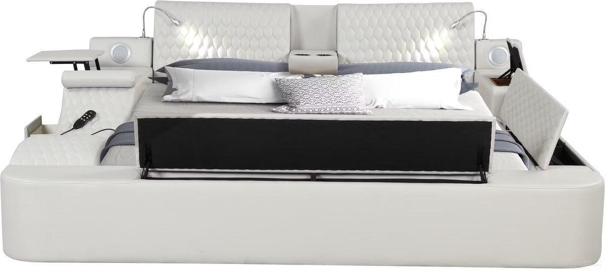Zoya Ice Faux Leather Modern Queen Bed with Massage Lounge, Bluetooth Speakers & Reading Lights ** Clearance ** — product view 4