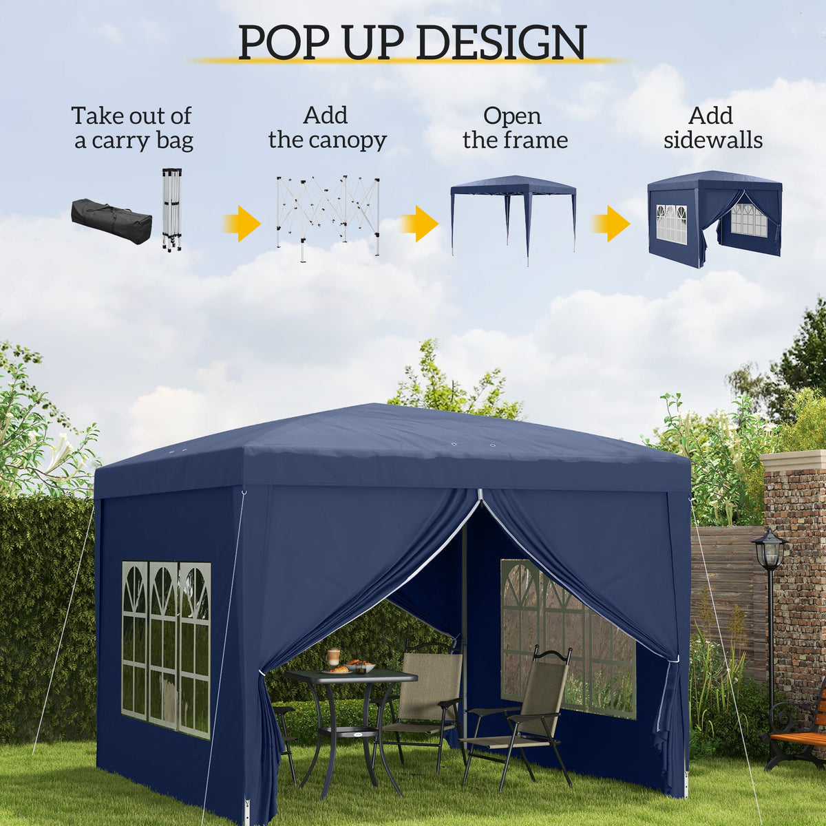 10' x 10' Outdoor Pop Up Party Tent Gazebo with Carrying Bag, Blue — product view 6