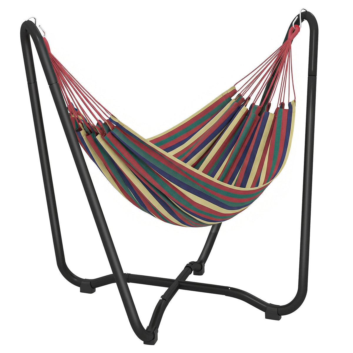 Fabric Patio Hammock with Steel Stand, Free-Standing Lounge Bed, Multi-Colored — product view 2