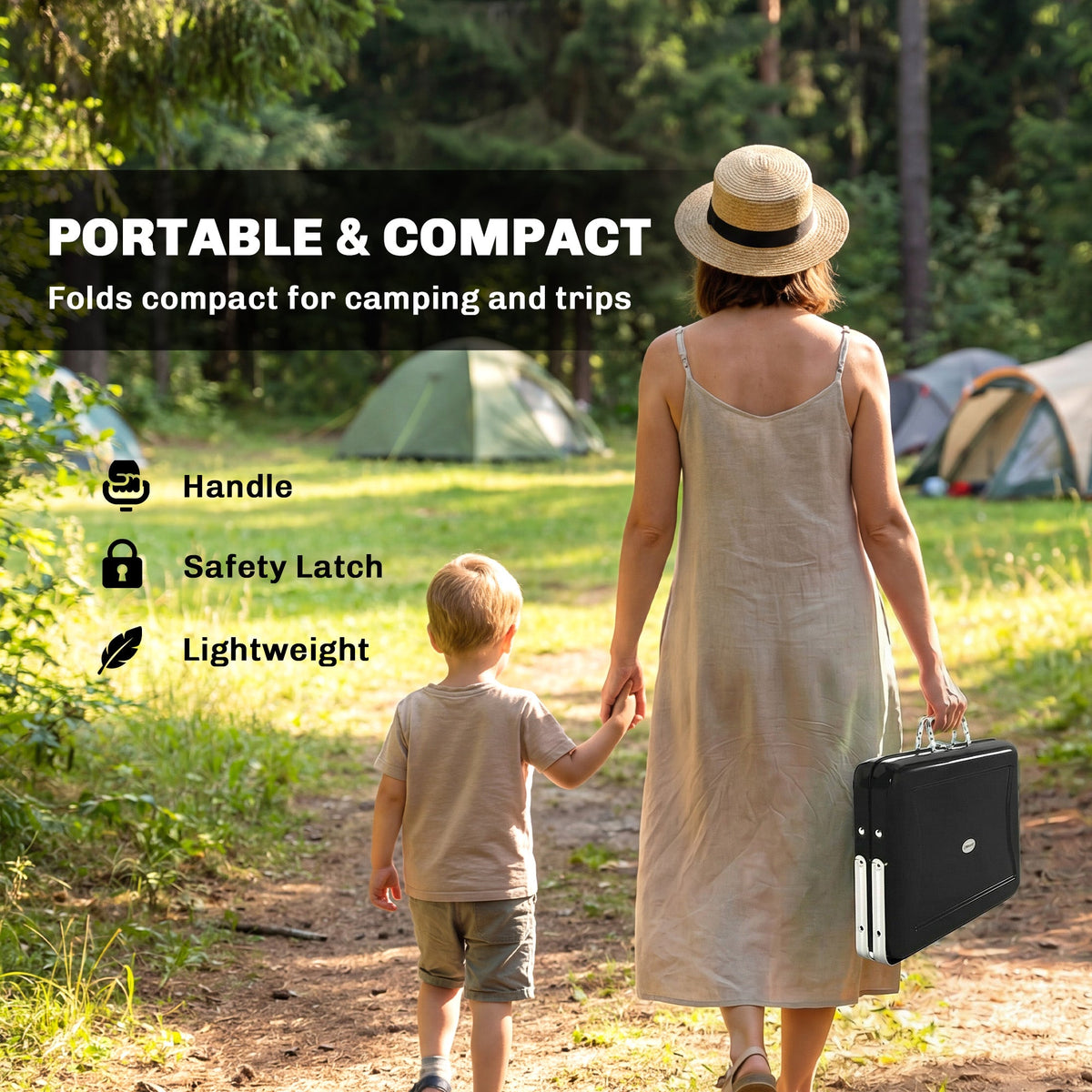 Folding Portable Charcoal BBQ Grill with Handle and Foldable Legs, Black — product view 6