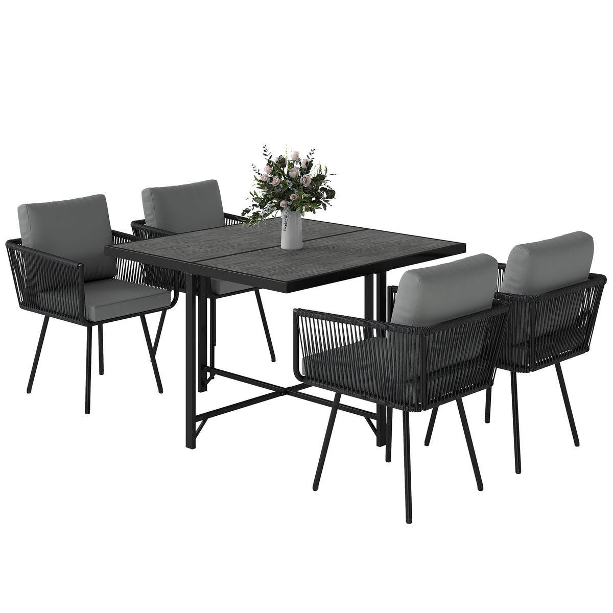 5 Piece Rattan Garden Dining Set with Stackable Chairs, Light Grey — product view 2