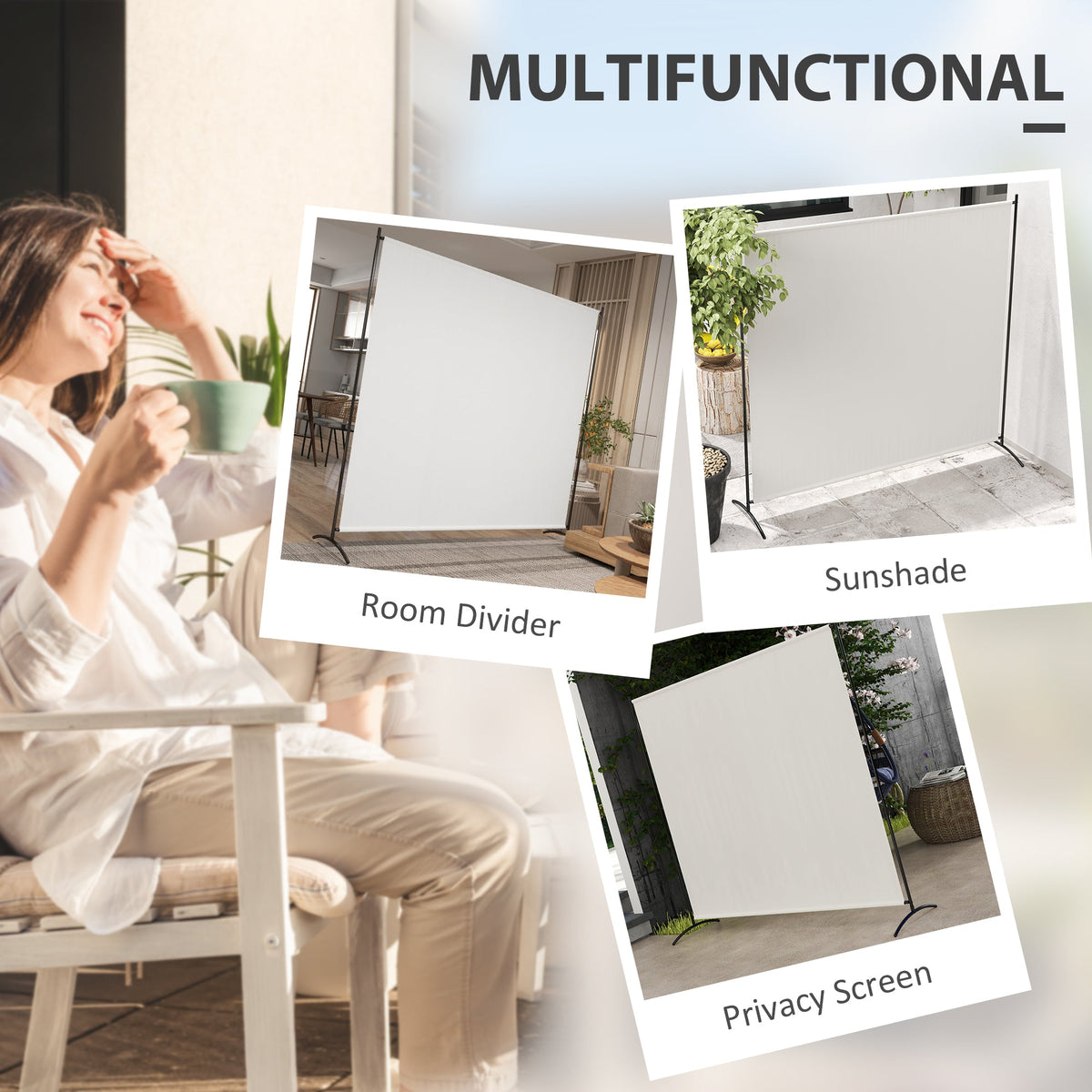 5.9FT Tall Single-Panel Outdoor Privacy Screen with UPF30+ Protection, Beige — product view 6