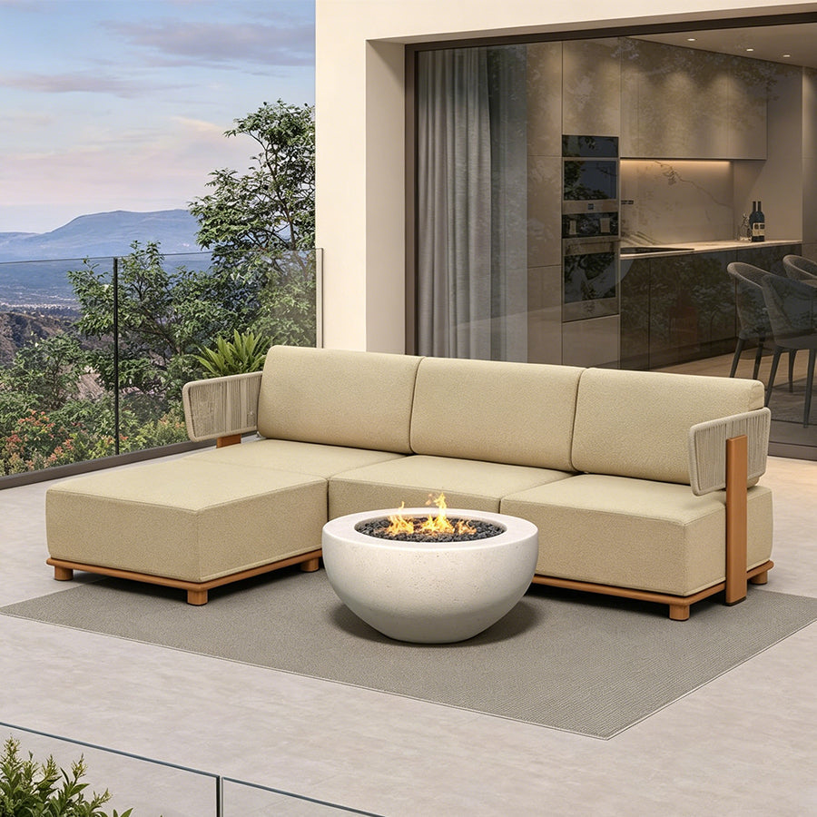 PURPLE LEAF Breck L-Shaped Modular Outdoor Sectional with Wood-Grain Aluminum Frame and Thick Teak-Colored Cushions for Luxury Backyard Lounge — product view 4