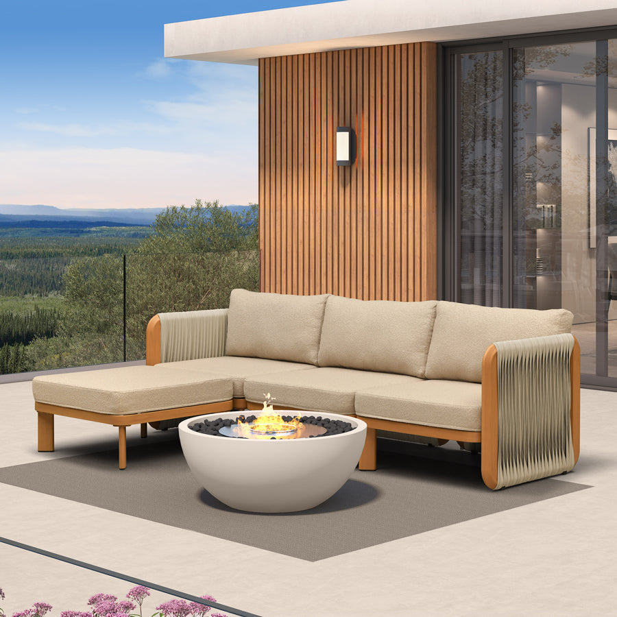 PURPLE LEAF Byron L-Shaped Modular Outdoor Sectional with Wide-Band Woven Design and Wood-Grain Aluminum Frame for Garden Patio — product view 4