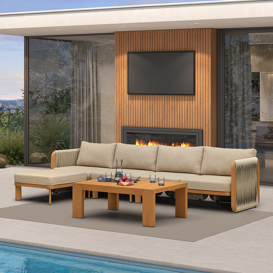PURPLE LEAF Byron L-Shaped Modular Outdoor Sectional with Wide-Band Woven Design and Wood-Grain Aluminum Frame for Garden Patio — product view 5